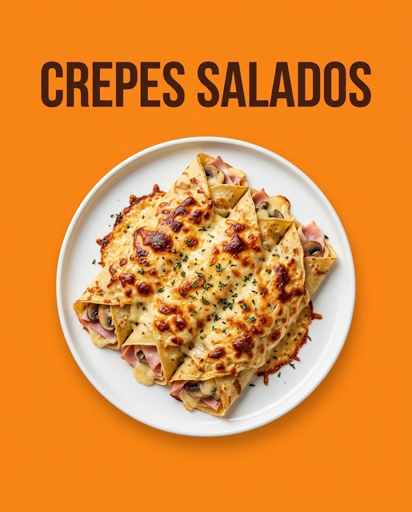 Crepes salados de jamón, queso y champiñones gratinados