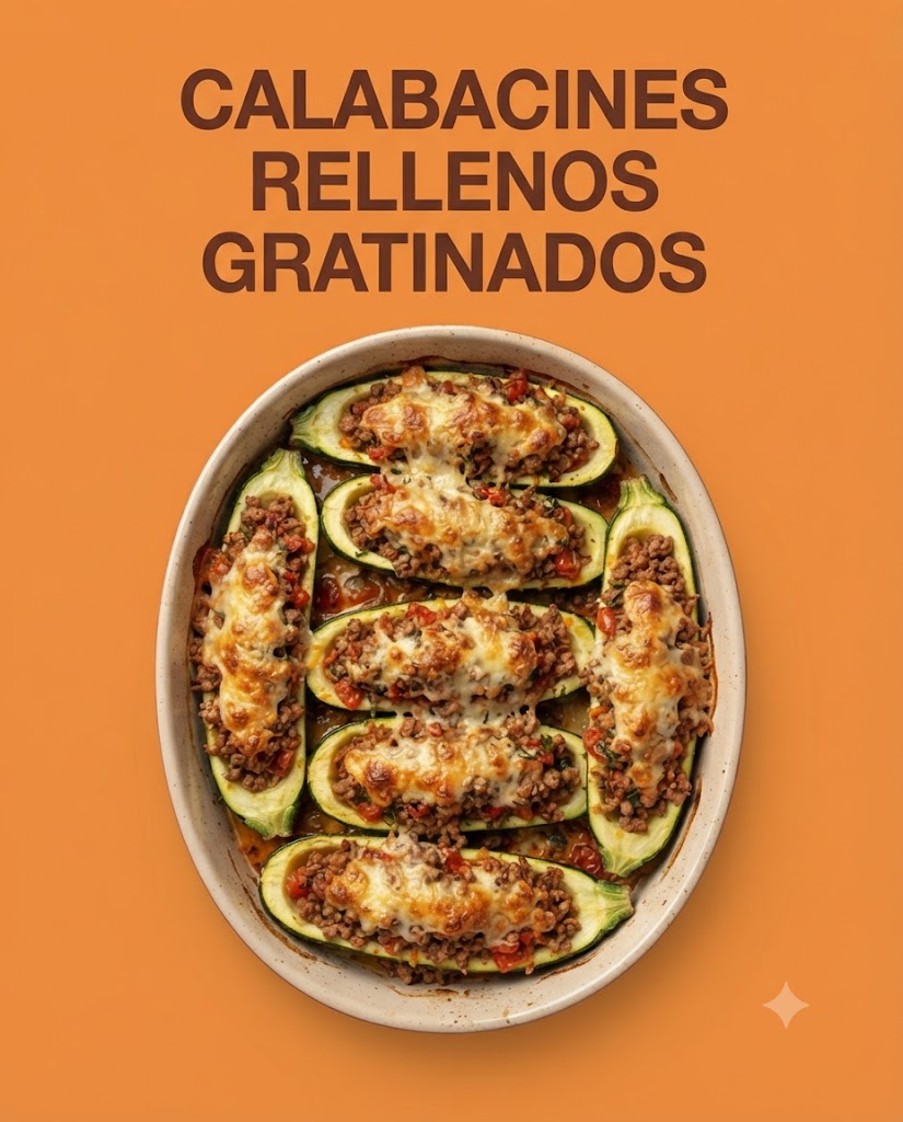 Calabacines rellenos de carne magra y verduras gratinados