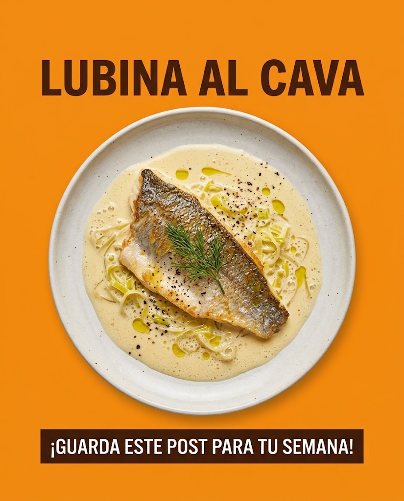 Lubina en salsa de cava y puerros