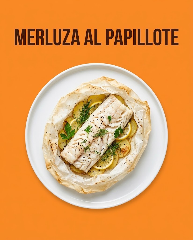 Merluza al papillote con patata cocida