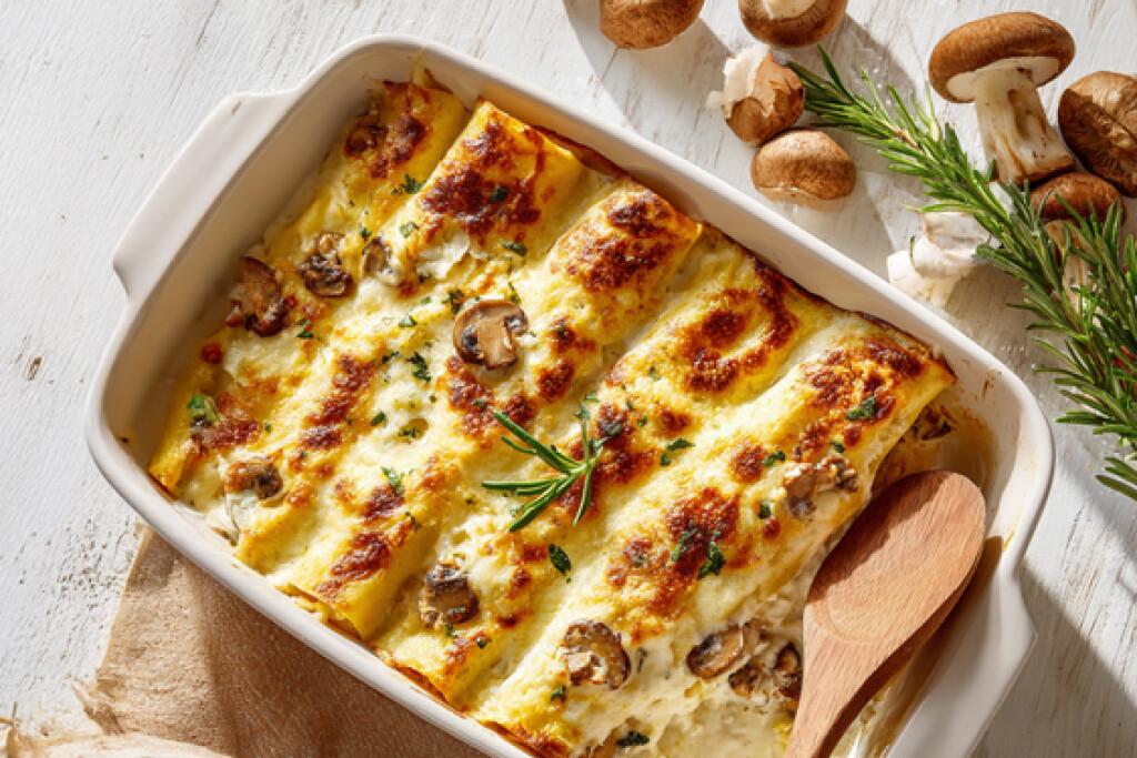 CANELONES DE SETAS Y CARNE GRATINADOS CON BECHAMEL
